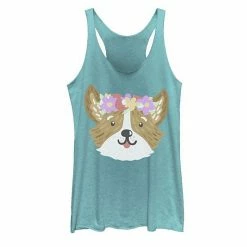 Promo 😀 Unbranded Juniors' Floral Corgi 🐕 Dog Graphic Tank Royal Heather 🛒