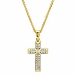 Budget 🔥 Unbranded Men's 14k Gold Over Silver Cubic Zirconia Cross Pendant Necklace 🌟