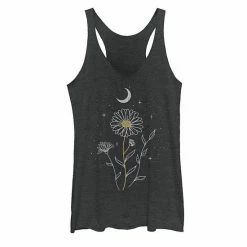 Discount 🤩 Unbranded Juniors' Floral Moon Flowers Tank Top Black Heather 🛒