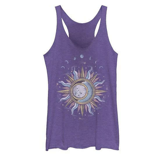 Best Sale ๐ Unbranded Juniors' Sun Moon Mystic Galactic Tank Top Navy Heather โ๏ธ - Image 3