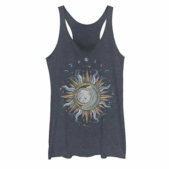 Best Sale ๐ Unbranded Juniors' Sun Moon Mystic Galactic Tank Top Navy Heather โ๏ธ - Image 4