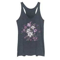 New ⌛ Unbranded Juniors' Floral Moon Graphic Tank Black Heather 🧨
