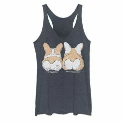 Outlet 👍 Unbranded Juniors' Corgi Behinds 🦮 Dog Graphic Tank Navy Heather 👏