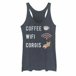 Best deal 💯 Unbranded Juniors' Coffee Wifi Corgis Graphic Tank Navy Heather ❤️