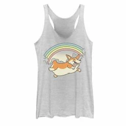Cheap 🤩 Unbranded Juniors' Corgi 🐕 Dog Rainbow Jump Graphic Tank Pink Heather 💯
