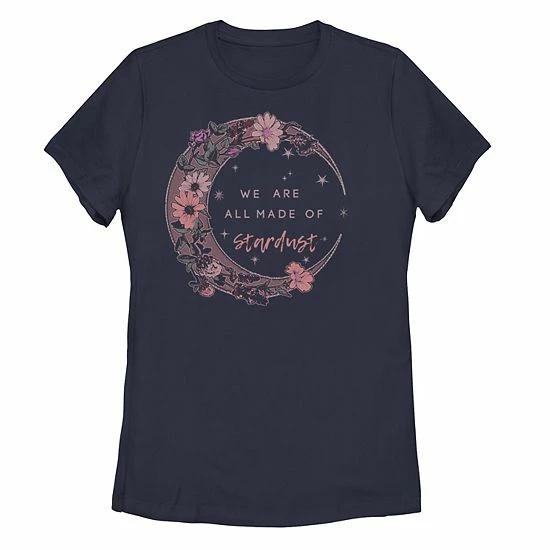 Buy 🤩 Unbranded Juniors' Stardust Moon Galactic Flowers Tee Navy 🥰 - Image 2