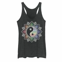 Outlet 🎉 Unbranded Juniors' Henna Yin Yang Chakra Geometric Tank Top White Heather 💯