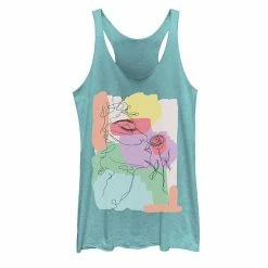 Wholesale 🎉 Unbranded Juniors' Roses Line Art Graphic Tank Tahiti Blue 👏
