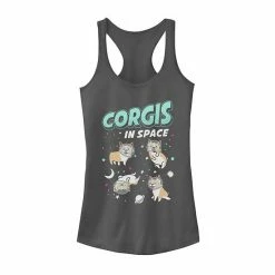 New 🔥 Unbranded Juniors' Corgis In Space 🐕 Dog Group Shot Graphic Tank Charcoal 🧨