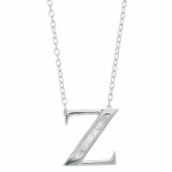 Hot Sale 😀 Unbranded Sterling Silver Baguette Diamond Initial Pendant Necklace 🥰