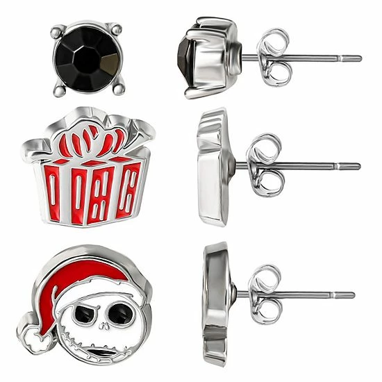 Cheapest 😀 Unbranded Disney Fashion Nightmare Before 🎅 Christmas Jack Nickel Free 3 Piece Stud Earrings Set 🔔