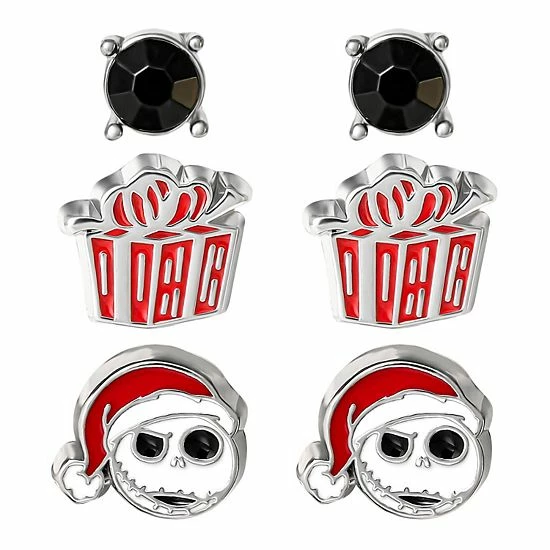 Cheapest 😀 Unbranded Disney Fashion Nightmare Before 🎅 Christmas Jack Nickel Free 3 Piece Stud Earrings Set 🔔 - Image 2