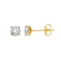 Outlet ⌛ Unbranded 1/10 Carat T.W. Diamond Composite Round Stud Earrings Gold Tone 🔔