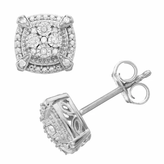 Wholesale 🔔 Unbranded Sterling Silver 1/10 Carat T.W. Diamond Cluster Stud Earrings 👏 - Image 5