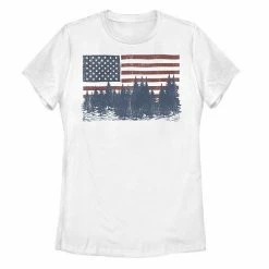 New 🧨 Unbranded Juniors' Americana Flag And Forest Silhouette Tee ⭐