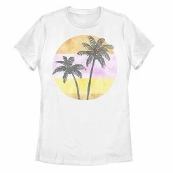 Wholesale 😍 Unbranded Juniors' Palm Trees Striped Colorful Background Graphic Tee 🤩