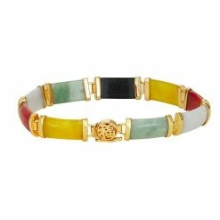 Best deal 🎁 Unbranded 18k Gold Over Silver "Happiness" Multicolor Jade Bracelet 👏