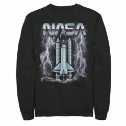 Budget 😍 Unbranded Men's NASA Rocket Ship Struck By Lightning Graphic Fleece Pullover ⌛