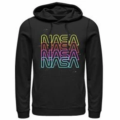 Promo 🎁 Unbranded Men's NASA Neon Rainbow Repeat Text Logo Graphic Hoodie ⭐