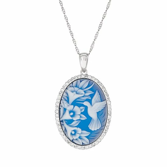 Cheap ๐ Unbranded Sterling Silver Blue Hummingbird Cameo Pendant Necklace โจ