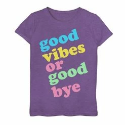 Wholesale 🎉 Unbranded 👧 Girls 7-16 Good Vibes Or Good Bye Multi-color Graphic Tee Purple Heather ✨
