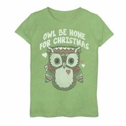 Hot Sale ⌛ Unbranded 👧 Girls 7-16 "Owl Be Home For 🎁 Christmas" Graphic Tee Red ⭐