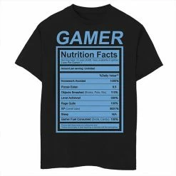 Promo 🥰 Unbranded Boys 8-20 Gamer Nutrition Facts Blue Label Funny Graphic Tee 😍