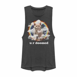 Hot Sale ✨ Unbranded Juniors' Cat Rainbow Clouds U R Doomed Graphic Muscle Tee 🎁