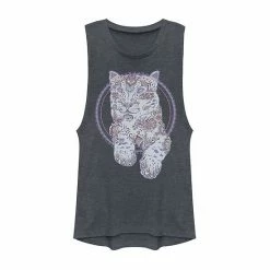 Wholesale 🥰 Unbranded Juniors' Henna Snow Leopard Circle Portrait Graphic Muscle Tee ❤️