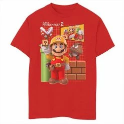 Hot Sale 🎉 Unbranded Boys 8-20 Nintendo Super Mario Maker 2 Game Play Grid Background Graphic Tee 😀