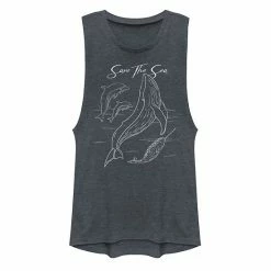 Promo 😀 Unbranded Juniors' Earth Day "Save The Sea" Outlines Graphic Muscle Tee 💯
