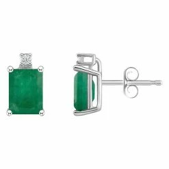 Buy 🛒 Celebration Gems 14k Gold Emerald Cut Emerald & Diamond Accent Stud Earrings ⭐