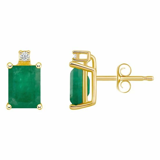 Buy 🛒 Celebration Gems 14k Gold Emerald Cut Emerald & Diamond Accent Stud Earrings ⭐ - Image 3