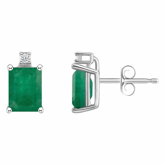 Buy 🛒 Celebration Gems 14k Gold Emerald Cut Emerald & Diamond Accent Stud Earrings ⭐ - Image 4