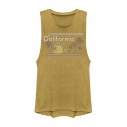 Outlet ⭐ Unbranded Juniors' California Retro Rainbow Palm Tree Muscle Tank 🥰
