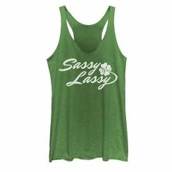 Best deal 💯 Unbranded Juniors' Sassy Lassy White Text Clover Stamp Tank Top ⌛