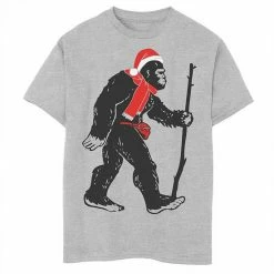 New 🛒 Unbranded Boys 8-20 Bigfoot Walking Santa Hat 🎅 Christmas Graphic Tee ⌛