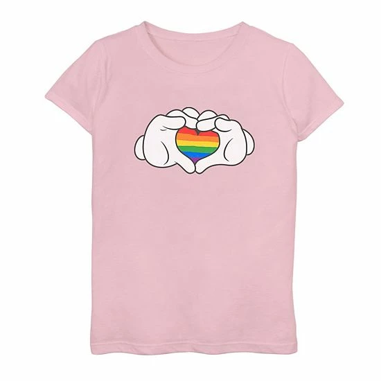 Cheapest โ๏ธ Unbranded Disney's Mickey Mouse ๐ง Girls 7-16 Rainbow Heart Hands Graphic Tee ๐