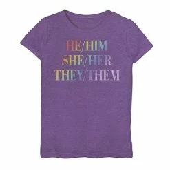 Promo 🤩 Unbranded Big Kid Pronouns Gradient Rainbow Text Tee ✔️