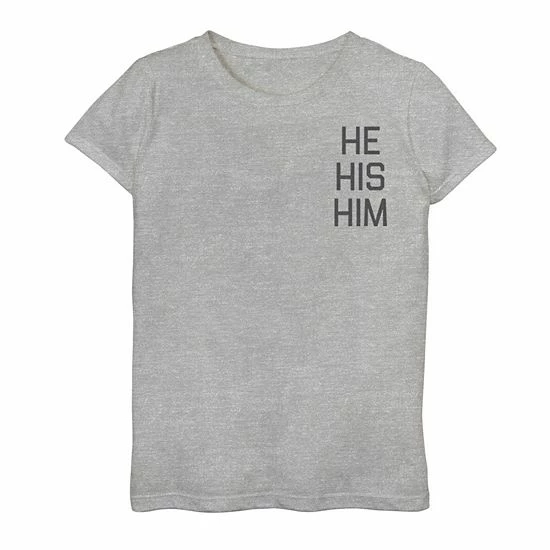 Hot Sale ๐ Unbranded ๐ง Girls 7-16 He His Him Left Chest Pocket Text Tee ๐