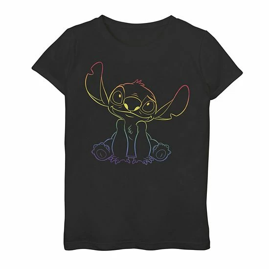 Flash Sale ⭐ Unbranded 👧 Girls 7-16 Disney Lilo & Stitch Rainbow Line Art Portrait Tee ✔️