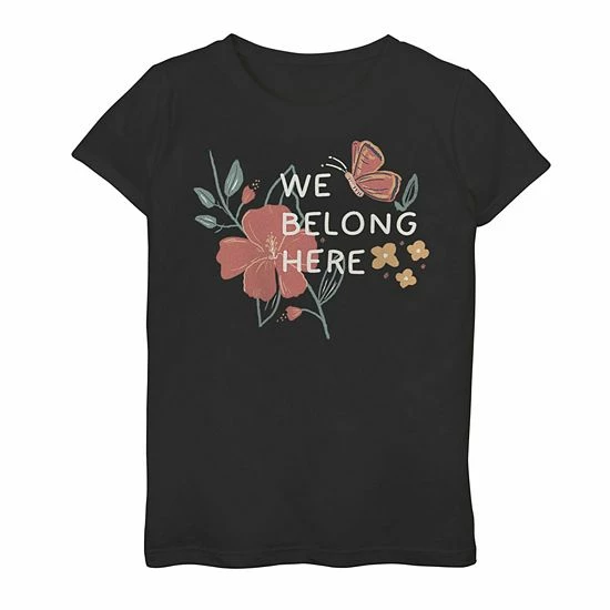 Hot Sale 🛒 Unbranded 👧 Girls 7-16 We Belong Here Inspirational Flowers Tee 🤩