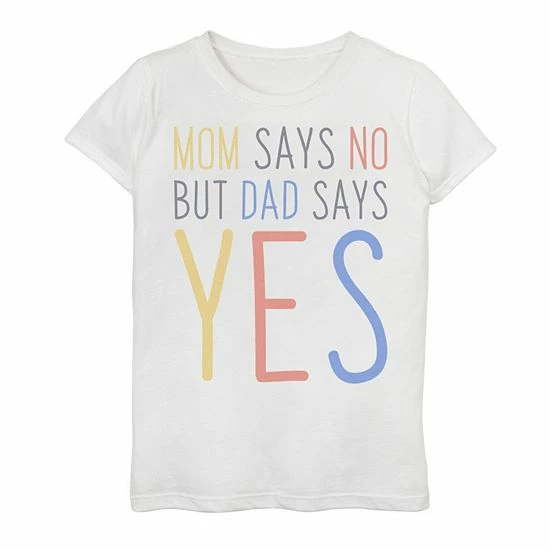 Outlet 🛒 Unbranded 👧 Girls 7-16 Mom Says No But Dad Says YES Kid's Father's Day Graphic Tee 🔔