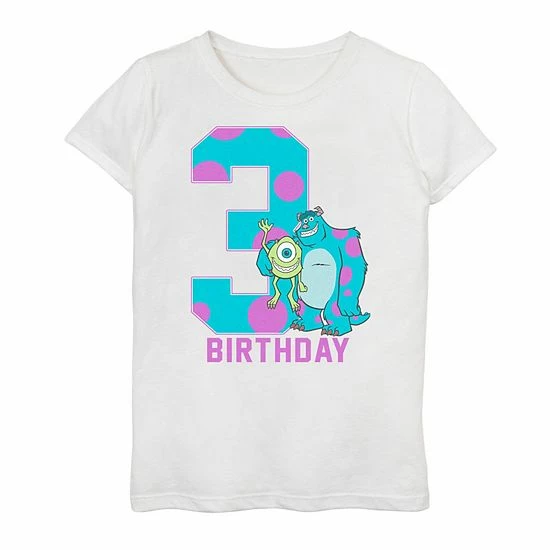 New 🎉 Unbranded 👧 Girls 7-16 Disney / Pixar Monsters Inc. Mike & Sulley 3rd 🥳 Birthday Graphic Tee ⭐