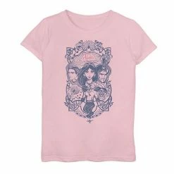 Promo ❤️ Unbranded Disney's Aladdin 👧 Girls 7-16 Group Line Art Graphic Tee 🧨