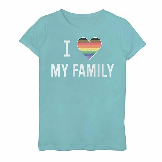 Coupon ✨ Unbranded 👧 Girls 7-16 I Love My Family Pride Striped Heart Text Tee ⌛