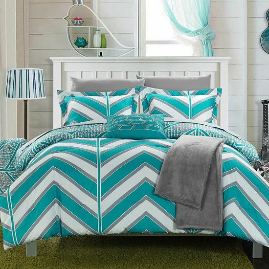 Budget ๐ฏ Unbranded Laredo Chevron Comforter Set Aqua โ๏ธ