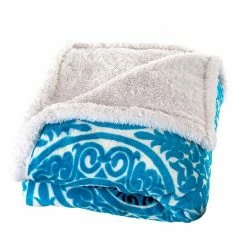 Outlet 🛒 Unbranded Portsmouth Home Medallion Coral Fleece & Sherpa Throw Blue 😉