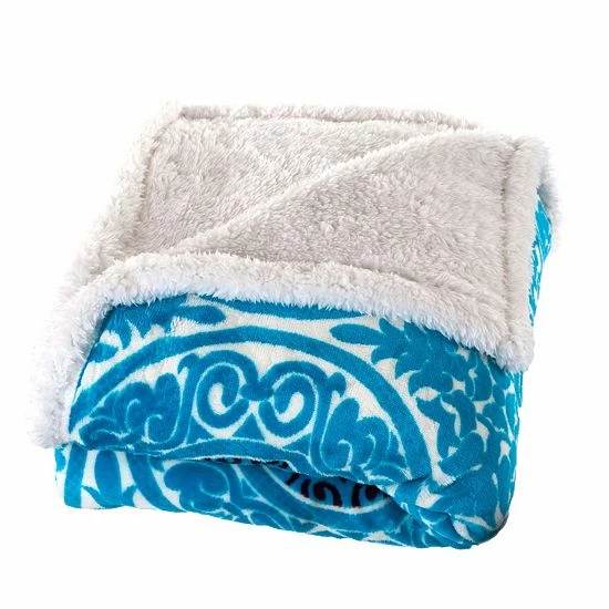 Outlet 🛒 Unbranded Portsmouth Home Medallion Coral Fleece & Sherpa Throw Blue 😉 - Image 4