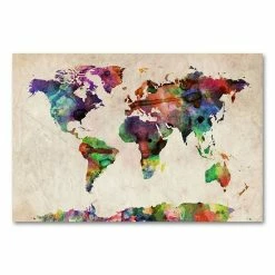 Deals 🎉 Unbranded ''Urban Watercolor World Map'' Canvas Wall Art By Michael Tompsett ❤️